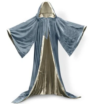 Mujeres Hombres Halloween Gris Terciopelo Capucha Capa Bata Medieval Brujería Larp Capa Foto 1 de 4