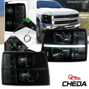 Smoke Lens Black Housing Fit For 07-14 Chevy Silverado LED DRL Strip Headlights - Picture 1 of 12