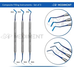 Kit restaurador de instrumentos de relleno compuesto dental 3 piezas recubiertos de titanio azul - Imagen 1 de 7