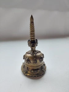 Verzierte Bronze Messing Glocke, chinesisch? 3D Design, Twist To Point Griff 6" Vintage  - Bild 1 von 9