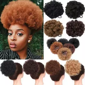 Hair Afro Bun Ponytail Kinky Curly Puff Drawstring as human Updo Hair Extension - Picture 1 of 24