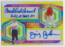 2023 LEAF VIVID DICK VERMEIL JIMMY JOHNSON /10 YELLOW DUAL AUTO AUTOGRAPH HOF