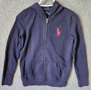 Ralph Lauren Girls Full Zip Hoodie Embroidered Big Pony Logo Blue/Pink Size XL - Picture 1 of 12