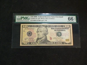 2009 Ten Dollar Fed Res STAR Note PMG GEM UNC 66 EPQ CLEVELAND $10 BILL - Picture 1 of 4