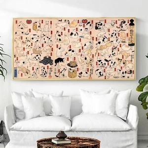 Póster de lienzo de seda pintura artística japonesa Ukiyoe pose de gatos decoración moderna sin marco U57 - Imagen 1 de 10