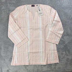 Blusa túnica Top Untuckit talla 8 Durfort blanca rosa a rayas manga larga algodón nueva con etiquetas - Imagen 1 de 7