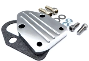 Polished Aluminum SB Chevy Fuel Pump Block Off Plate Kit W/ Bolts SBC 1955-1986 - Picture 1 of 11