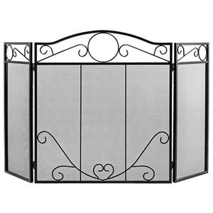 3-Panel Sturdy Durable Fireplace Screen Decor w/ Folded Fire Doors Black - Picture 1 of 8