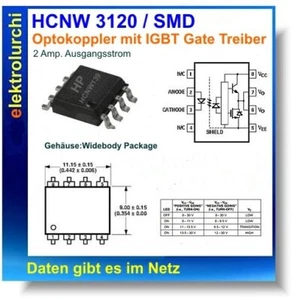 HCNW3120 – Optokoppler IGBT Gate Driver – SMD SO-8 Wide Body – HP – NEU, 3St - Bild 1 von 2