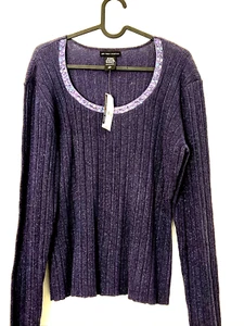 Maglione top New York & Co impreziosito viola scintillante taglia L nuovo con etichetta - Foto 1 di 4