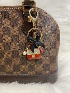 Mini Handbag Lipstick Bag Charm Keychain Keyring Purse Pendant Red Gold - Picture 1 of 4