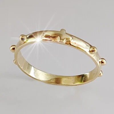 Bague En Or 9 KT Jaune, Alliance Rosario Religieuse Prière Unisexe Homme Femme - Photo 1/4