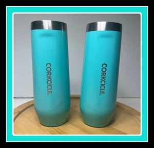 2x CORKCLE Flauta de champán turquesa aislada sin tallo inoxidable 7 oz $25 difícil de encontrar - Imagen 1 de 23