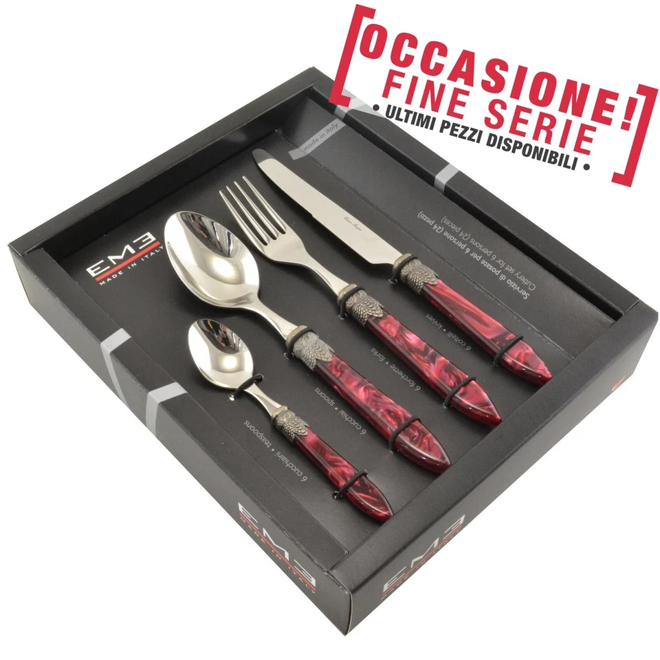 Set posate colorate perlato 24 pezzi in acciaio 18/10 bordeaux in confezione - Immagine 1 di 1