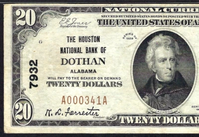 🇺🇸 AL 1929 $20 ♚♚DOTHAN, ALABAMA♚♚ THE HOUSTON NB  PMG EF 40 BEST KNOWN!!! - Image 1 of 3