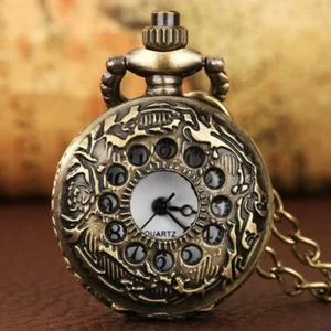 Orologio da taschino Vintage Mini Taglia Quarzo con Collana Catena Donna Uomo Bronzo - Foto 1 di 26