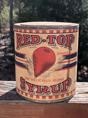 Early Vintage Original 1920s 2Lb RED TOP Brand Syrup Tin Can W Paper Label RARE - Image 1 of 4