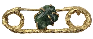 MCM BSK Safety Pin Gold Tone Rope With Jadeite Green Stone Brooch Pin 2-3/8" - Picture 1 of 7