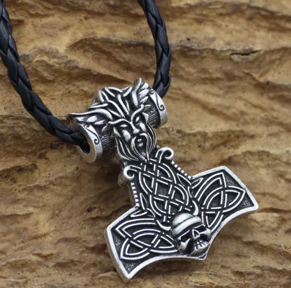 COLLAR COLGANTE CADENA CUERO MARTILLO THORS NÓRDICO VIKINGO  Foto 1 de 1