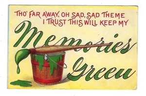 Tarjeta postal del día de San Patricio 1910 recuerdos verde, cubo de pintura y pincel en relieve - Imagen 1 de 2