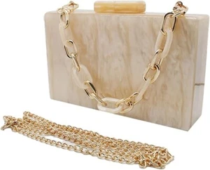 Acrylic Marble Evening Clutch for Women Square Box Handbag for Prom Banquet - Picture 1 of 12