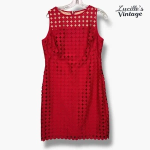 Lauren Ralph Lauren Womens Red Dress Sheath Polka Dot Overlay Body Con Size 10 - Picture 1 of 15