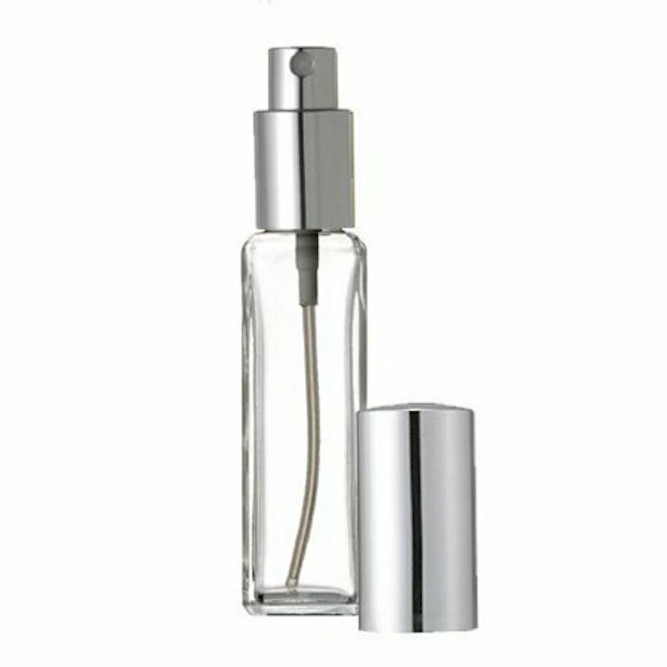 Garrafa de vidro quadrada transparente de 1 oz [30 ml] com tampa de spray de alumínio prata [6 peças] - Imagem 1 de 2