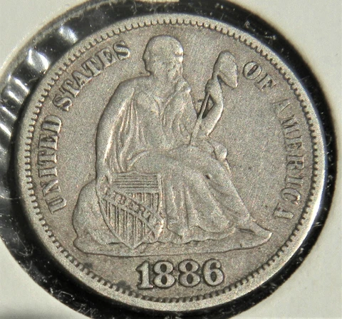 1886 Liberty Seated Dime, Grade is EF XF, Pretty Multicolored Toning Cover
