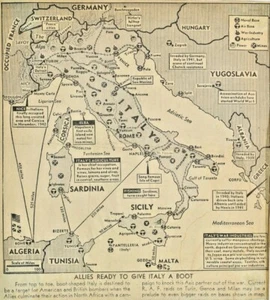 WWII News Article Allies Ready to Give Italy The Boot! 1940s original Italy Map  - Picture 1 of 4