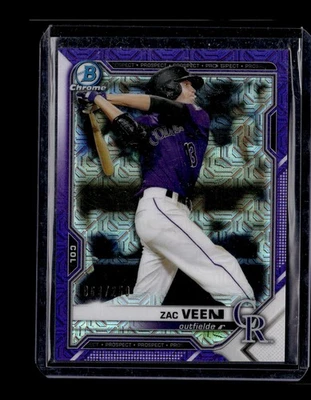2021 Bowman Chrome Prospects Mojo Refractor Purple #BCP-3 Zac Veen #/250 - Image 1 of 2