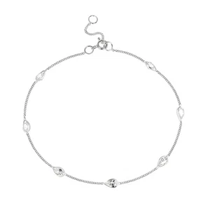 Classy Stationed Teardrop White CZ Link Beach .925 Silver Anklet - Picture 1 of 6