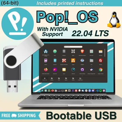 Pop!_OS 22.04 LTS 64-Bit Bootable USB Drive With NVIDIA | Includes Instructions - Image 1 of 4
