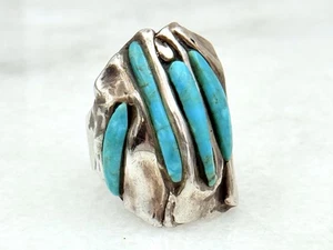 Vintage Indianer Navajo Kopfsteinpflaster Türkis Modernist Ring Gr. 11 - Bild 1 von 4
