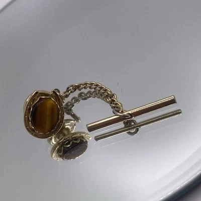 Southwestern Style Signed Hickok Tiger Eye Horseshoe VTG Men’s Tie Tack Jewelry - Image 1 of 4