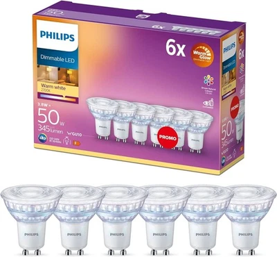 Philips WarmGlow 6 Pack Dimmable [GU10 Spot] LED 6 Pack, Standard Warm White  - Image 1 of 4