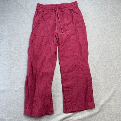 Athleta Retreat Linen Pants Women 4P Berry Red High Rise Wide Leg Relaxed Travel - Image 1 of 4