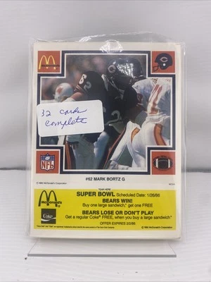 1985 McDonald’s NFL Chicago Bears Collectors Cards Complete Yellow Set Of 32