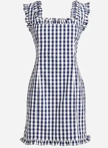 J Crew Womens Gingham Check Sun Dress Size 2 Square Neck Ruffles Milkmaid Picnic - Picture 1 of 13