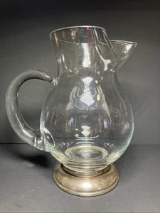 Mid Century mundgeblasener Glaskrug Sterlingsilber Sockel eingeklemmter Ausguss - Bild 1 von 10