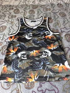 No Boundaries Skull Tank Top - Mesh Sleevless Skulls & Leaves Medium Y2k - Picture 1 of 6