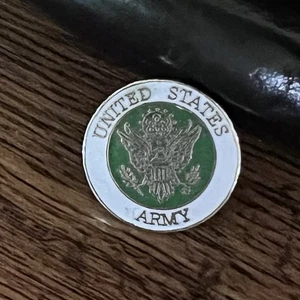 US Army Lapel Pin Hat Pin Round White Green Enamel Silver Eagle Silver Tone Back - Picture 1 of 4