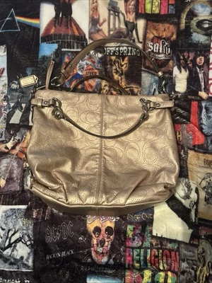 Coach Brooke Metallic Rose Gold PERFORATED LOGO Leather Handbag  - Image 1 of 4