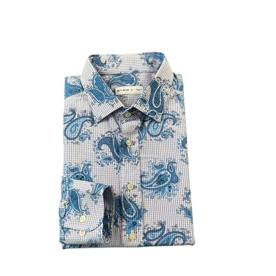 Etro Milano Purple Blue Paisley Check Cotton Button Front Size 41 Excellent - Image 1 of 4