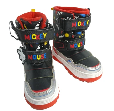 Disney Mickey Mouse Snow Boots Kid Boys Size 10 Black Adjustable Strap Lightup - Image 1 of 4