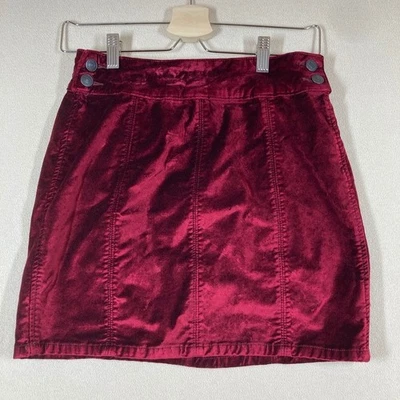 Free People Velvet Micro Mini Skirt Sz 27 Red Holiday Gothic Glam Dark Romantic - Image 1 of 4