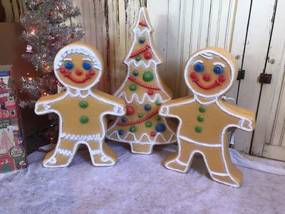 Blow Mold Gingerbread Figures And Tree Collection Lighted Union Products - Image 1 of 4