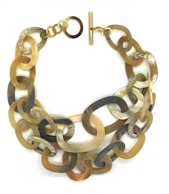  camilieri Horn Halskette Kette MATT braun beige doppelt Hornkette NEU - Bild 1 von 2