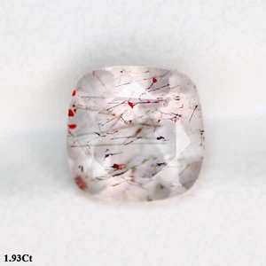 1.93Ct Square Cushion 7.75 MM Pink With red black dot STRAWBERRY QUARTZ - Picture 1 of 5
