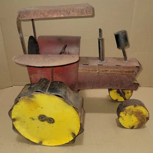 20" Big Antique Tractor Toy Tin Metal Folk Art Farm Yard Decor Handmade - Picture 1 of 8
