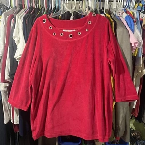 Quacker Factory Damen Shirt rot Filz 3/4 Arm gebraucht Vintage 90er Jahre - Bild 1 von 5